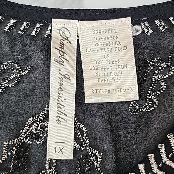 Womens Sz 1X Black Shear Babydoll Silver Embellished Whimsigoth Grunge Goth Top - Picture 9 of 10